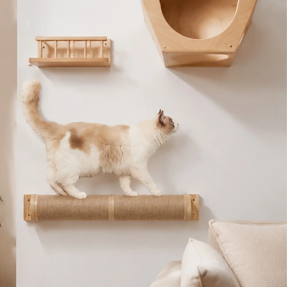 Cat Scratching Post Wall Pet Furniture Wooden Sisal Rope Kitten Scratcher Tree Thicker Columns for Large Cats