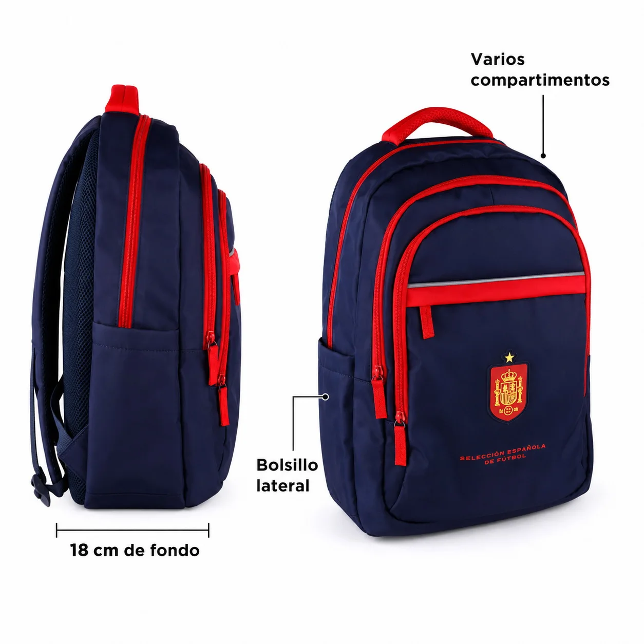 La Roja School Backpack Spanish National Football Team "La Roja", Official Licensed Product National team football backpack 43x30x18cm red and navy blue with compartments - image 4