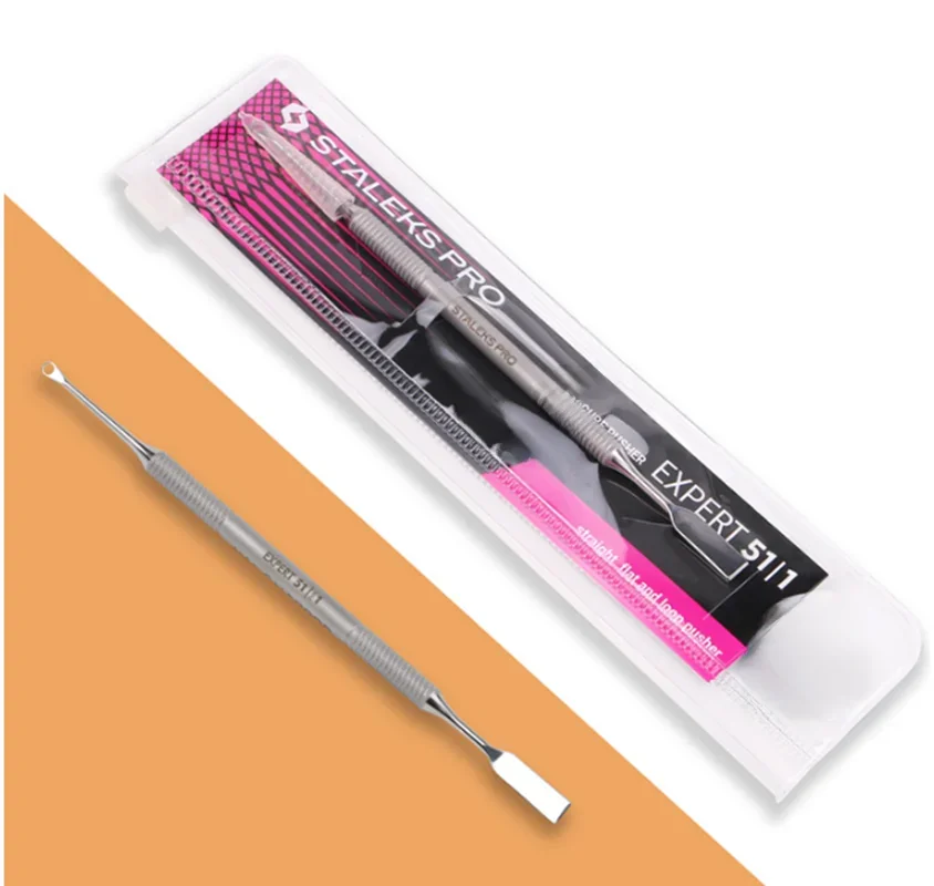 STALEKS PE-51-1 Manicure martwa skóra dwugłowy stalowy Push w kształcie pierścienia Push płaskie Push narzędzie do paznokci trądzik do usuwania zaskórników narzędzia — zdjęcie 2