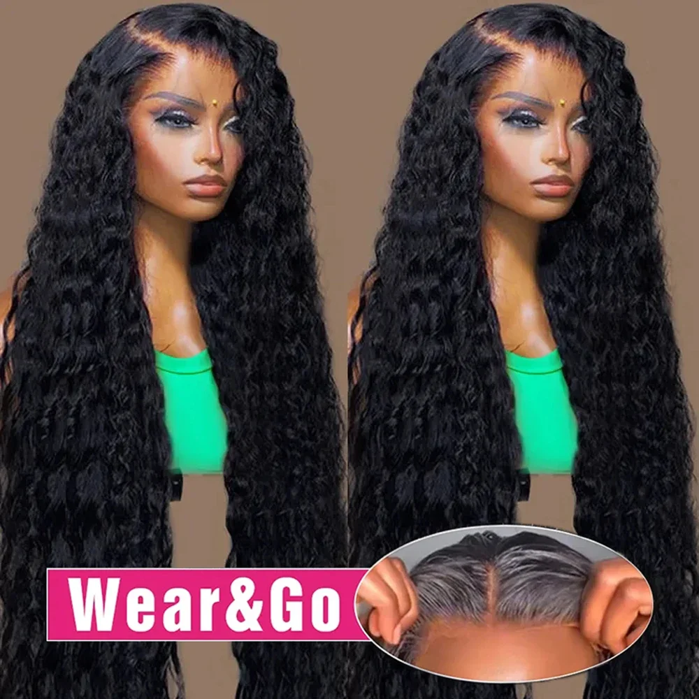 Pelucas de cabello humano con ondas profundas sin pegamento 9x6, listas para usar, rizadas, con encaje frontal, pre-arrancadas, con cierre de encaje pre-cortado 5x5