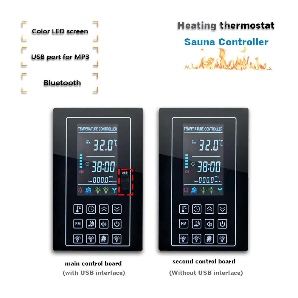 110V 220V 30A Sauna Controller Infrared LCD touch screen Sauna Room Thermostat with bluetooth module Optional