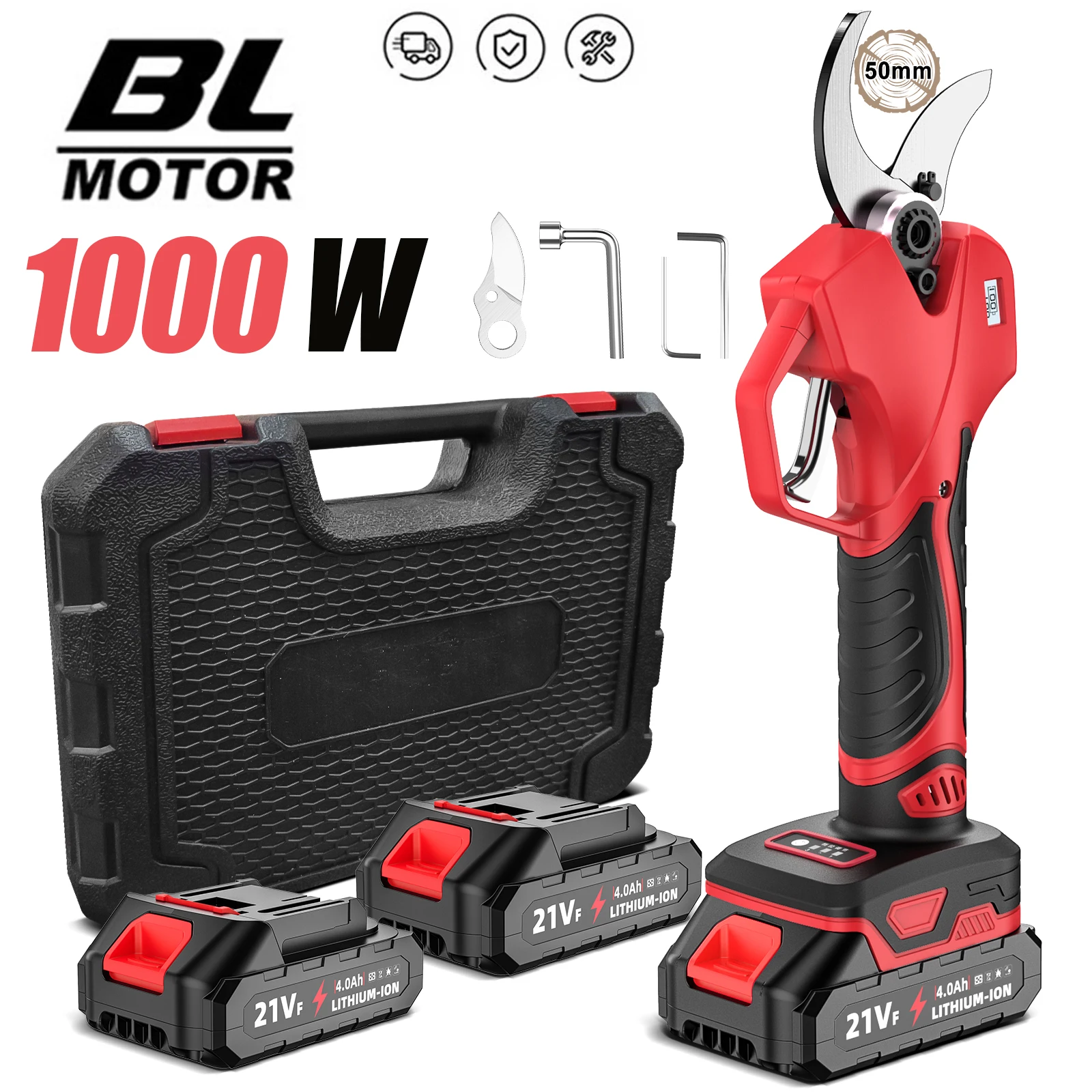1000W 50/30mmElectric Pruning Shears Brushless Cordless Pruner Shear Garden Fruit Tree Branches Cutter Tool With 21V Batteries