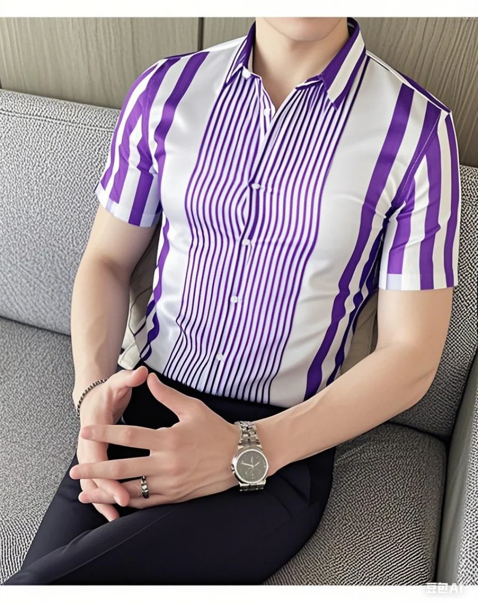 9 色ストライプメンズシャツカジュアル通気性大きいサイズメンズスポーツ快適な生地半袖シャツの襟