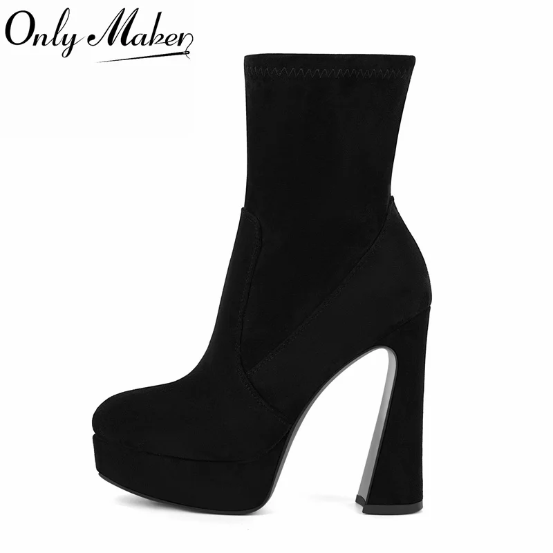 

Onlymaker Women Platform Round Toe Zipper Ankle Boots Party Evening Dress Catwalk Nightclub Everyday Work Casual Booties