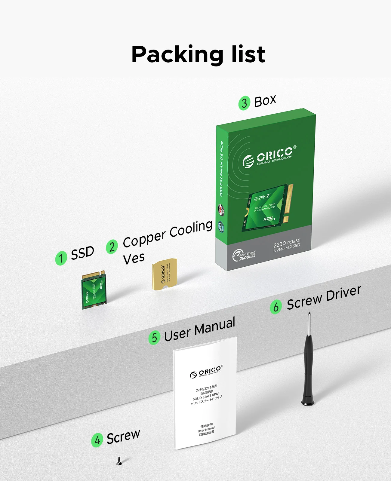 ORICO M.2 2230 SSD 256GB NVMe PCIe Gen 3.0x4 Interne Solid State Drive TLC 3D NAND Tot 2500 MB/s voor Steam Deck D10 2230