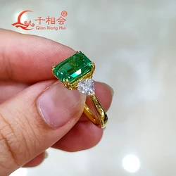 10k 14k 18k white yellow  7*9MM emerald green color emerald ring  with trillion moissanite for Wedding Engagement Party Gifts