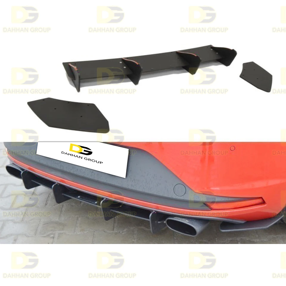 Seat Leon Mk3 2012 - 2016 Cupra Rear Diffuser and Rear Side Splitters Blades Matte Black High Quality Plastic FR Kit