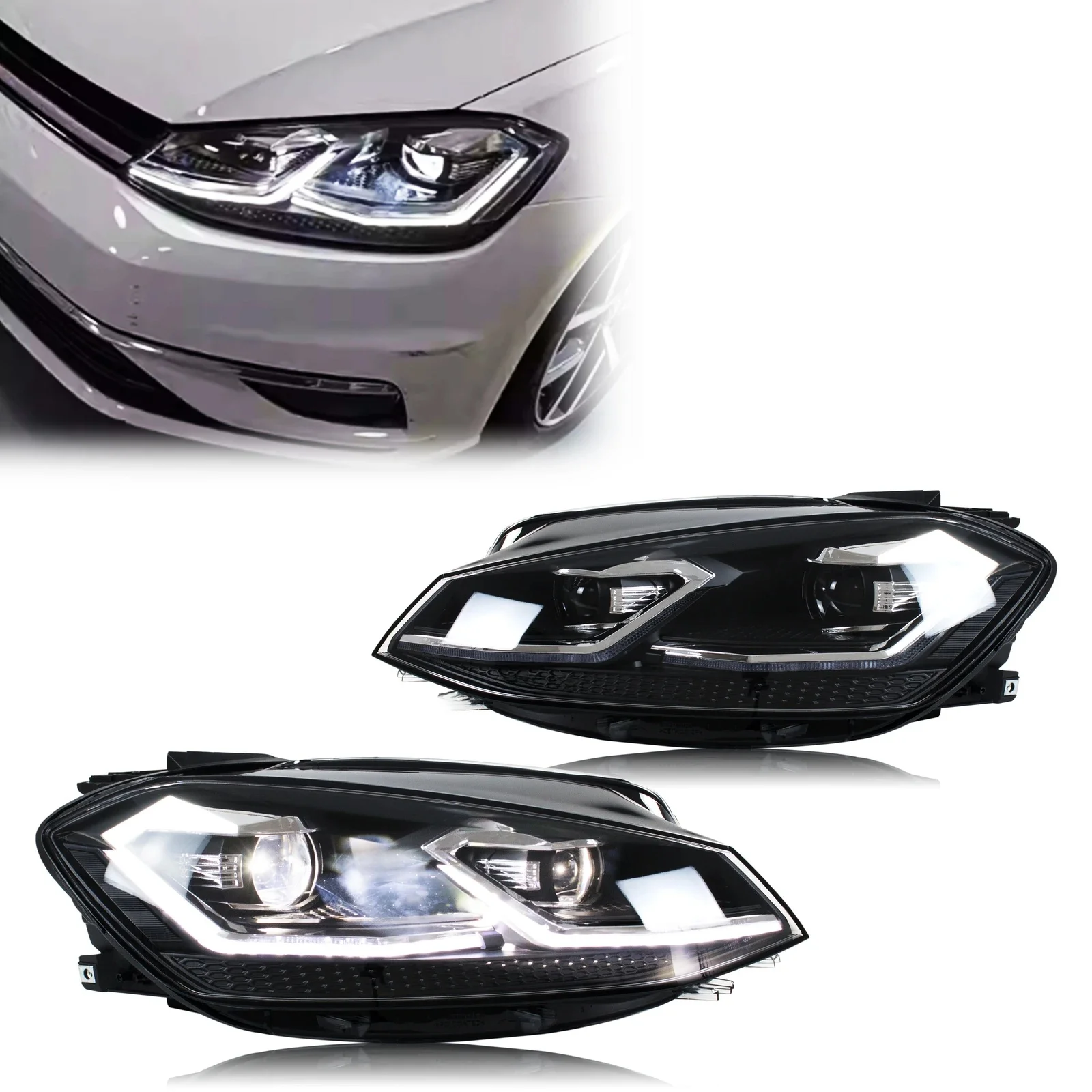 LED Koplampen voor Volkswagen VW Golf MK7.5 TSI TDI Variant halogeen 2017-2020 [niet fit GTI/GTD/Rline/MK7] Front Lampen Montage - afbeelding 2
