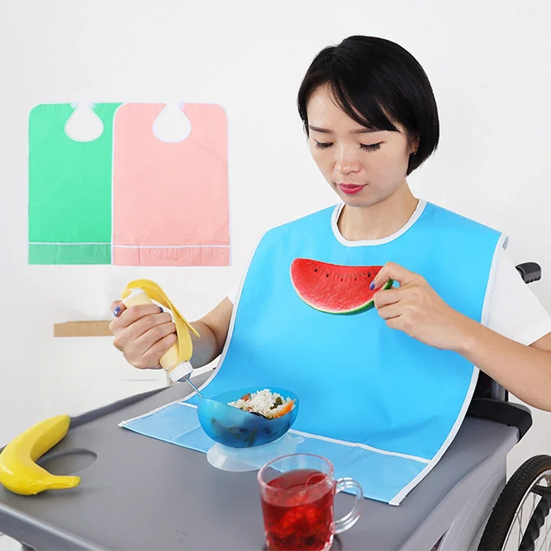 Bavoirs imperméables pour adultes, tablier avec poche, réutilisable, pour personnes âgées, sans huile, protection sans lavage, écharpe d'aide unisexe