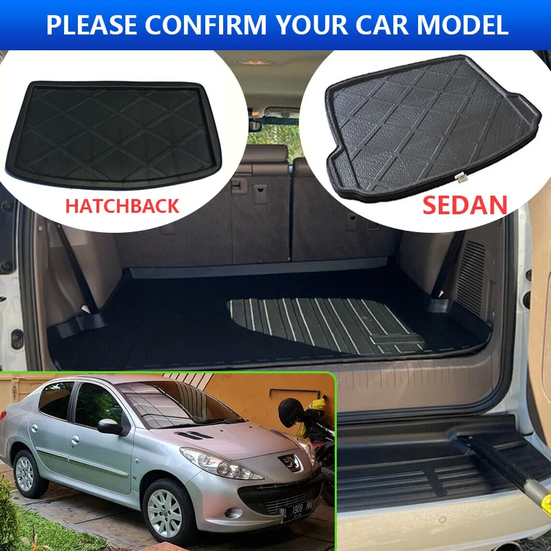 For Peugeot 207 Hatchback 2006~2014 2007 2010 2013 Sedan Car Rear Trunk Protector Pads Waterproof Anti-Fouling Mats Accessories