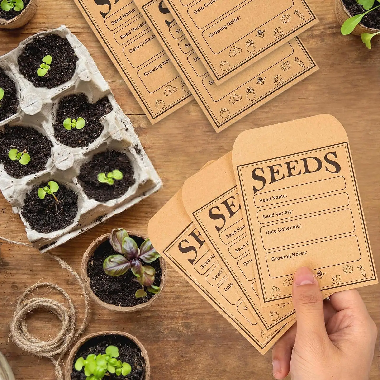 1 Set Garden Seed Storage Packets Seed Organizer Binder with 50pcs Self-Sealing Seed Envelopes for Plant Flower Seed