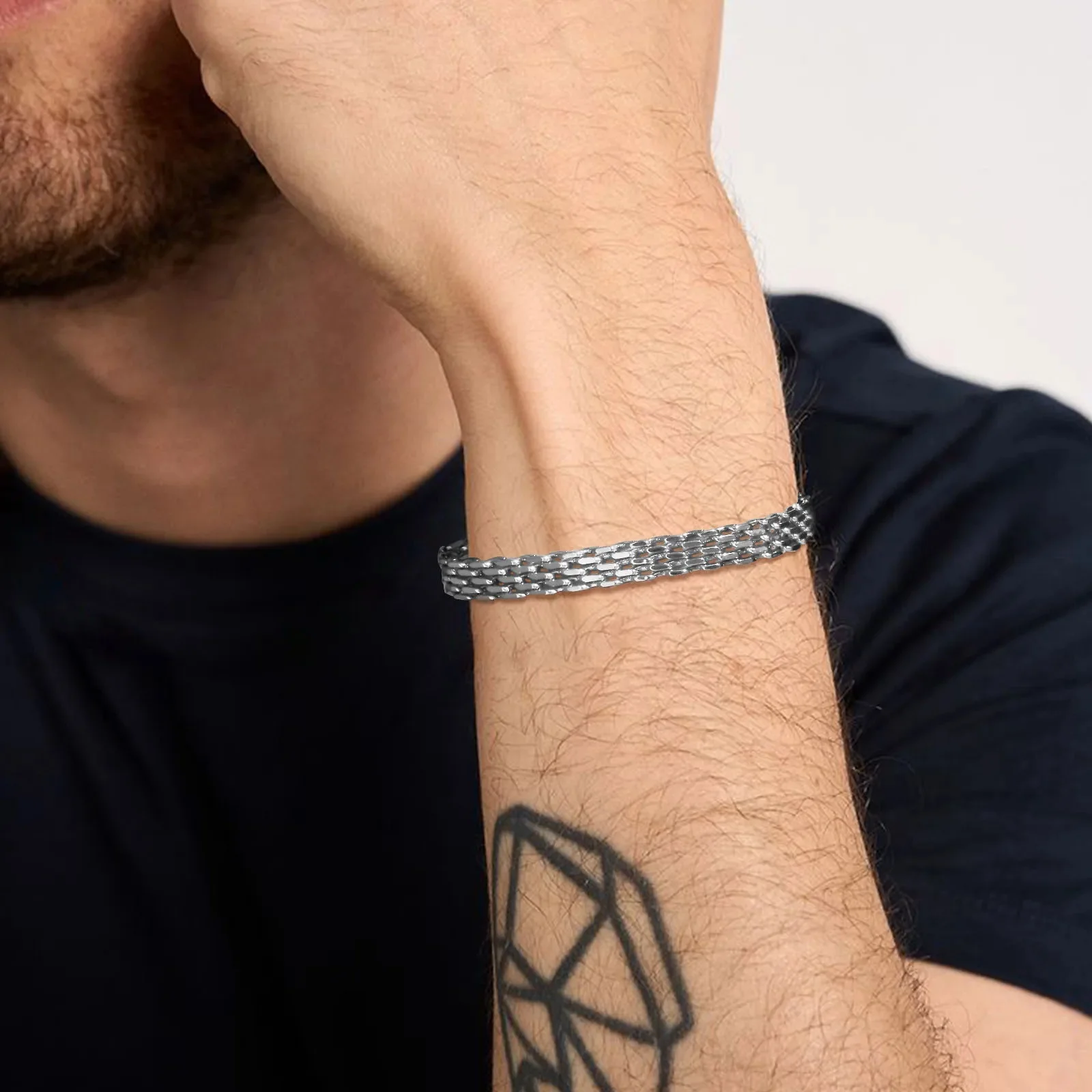 Męskie podstawowe 6mm Mesh Link Chain bransoletki biżuteria, wodoodporna stal nierdzewna włoskie łańcuchy nadgarstek prezenty dla niego, 17/19/21CM — zdjęcie 2