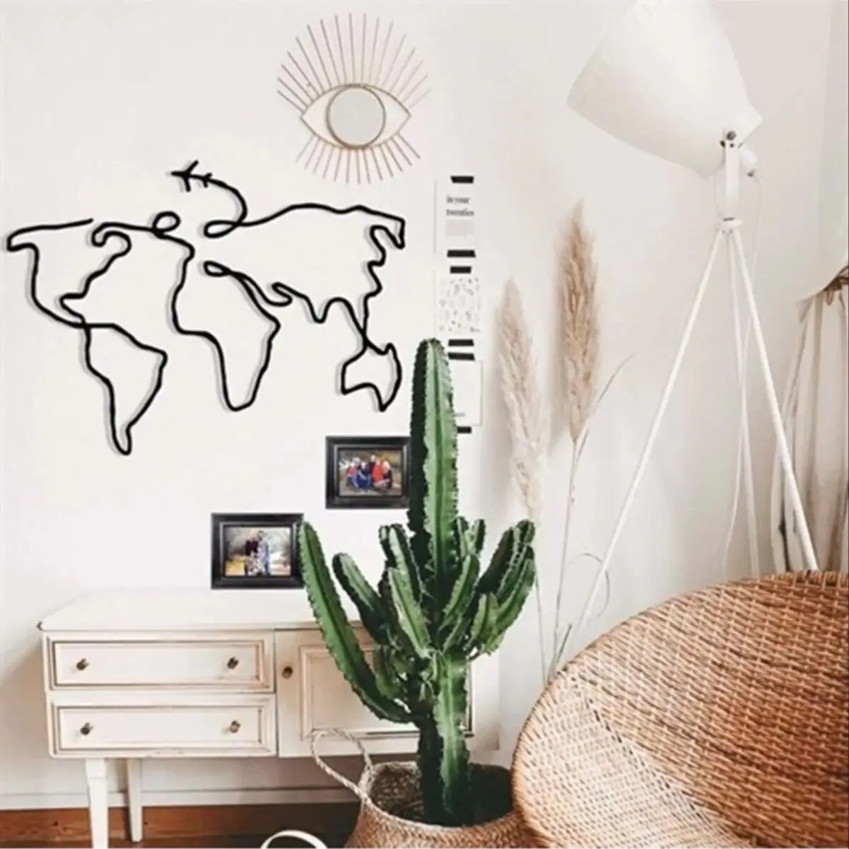 Decorative Metal World Map Asia Europe Continent Metal Wall Decor Minimalist Wall Art for Bedroom Living Room Kitchen Decoration