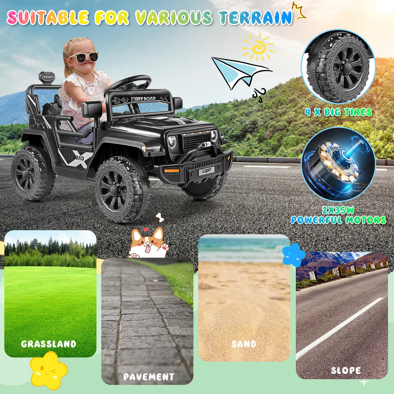 Samochód dla dzieci 12V z pilotem dla rodziców/Muzyka/Światła LED/Bluetooth Elektryczny Ciężarówka Zabawki Prezent dla Chłopców Dziewcząt