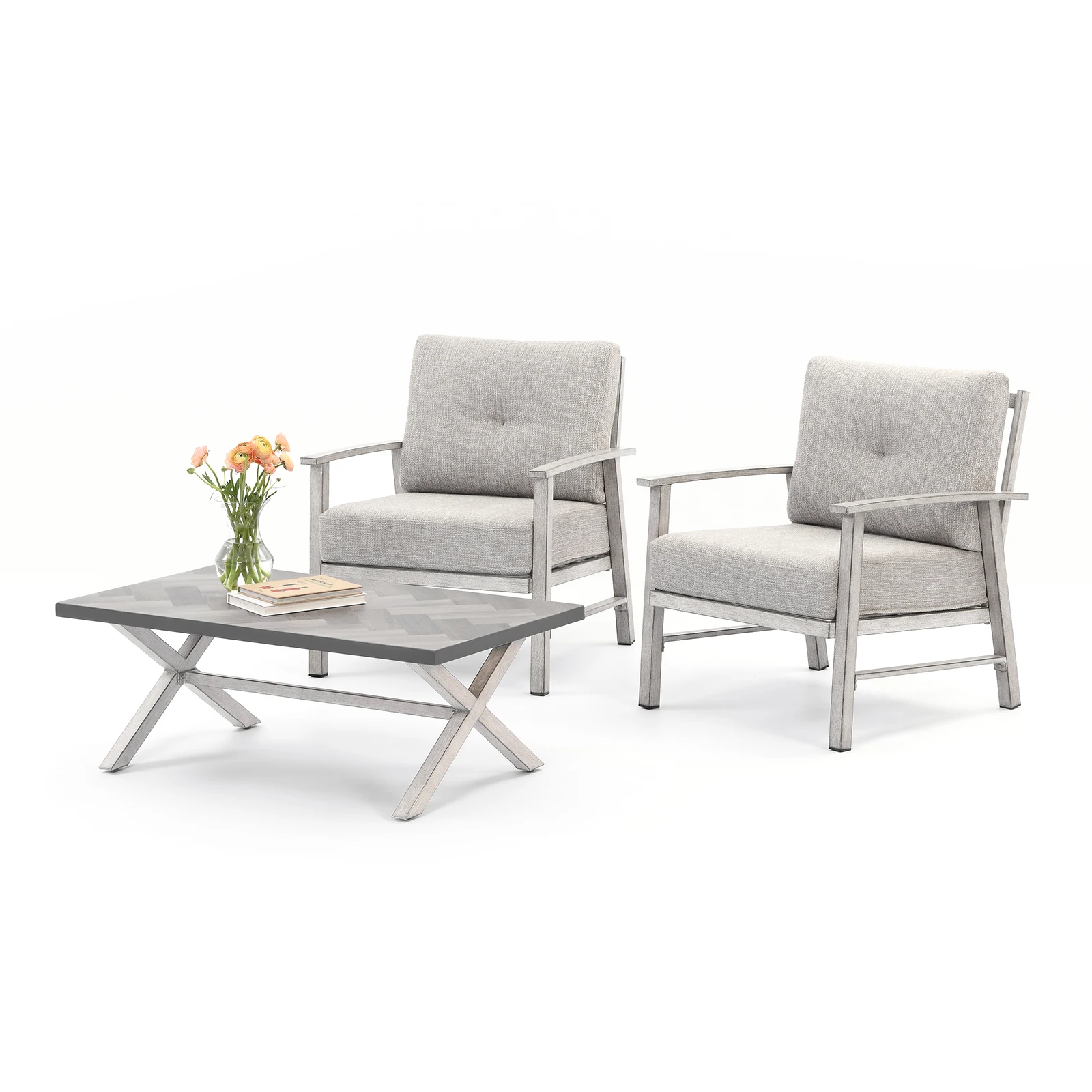 

Комплект садовой мебели SeeHill из алюминия, 3 предмета, набор для отдыха на открытом воздухе с подушками для заднего двора, белый дуб