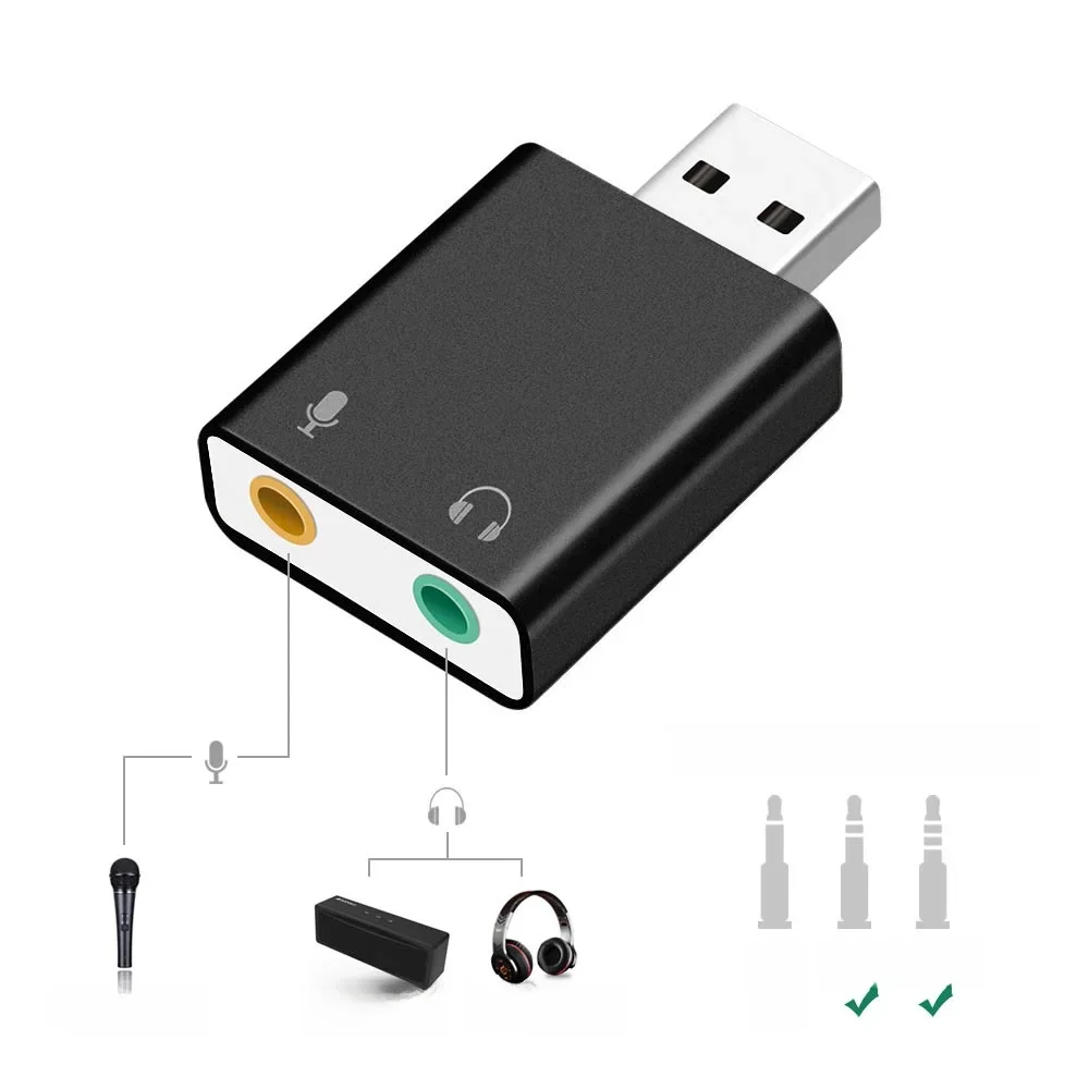 Carte son USB 7.1 externe USB vers Jack 3.5mm, adaptateur casque, Audio stéréo, micro, carte son pour PC, ordinateur portable