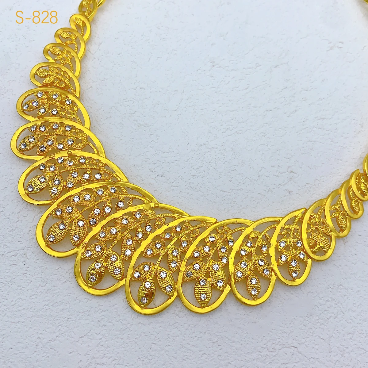 طقم مجوهرات الزفاف دبي الزفاف الأفريقي 24k الذهب اللون مجوهرات إثيوبيا الهندي قلادة سوار القرط حلقة مجموعة هدايا الحفلات