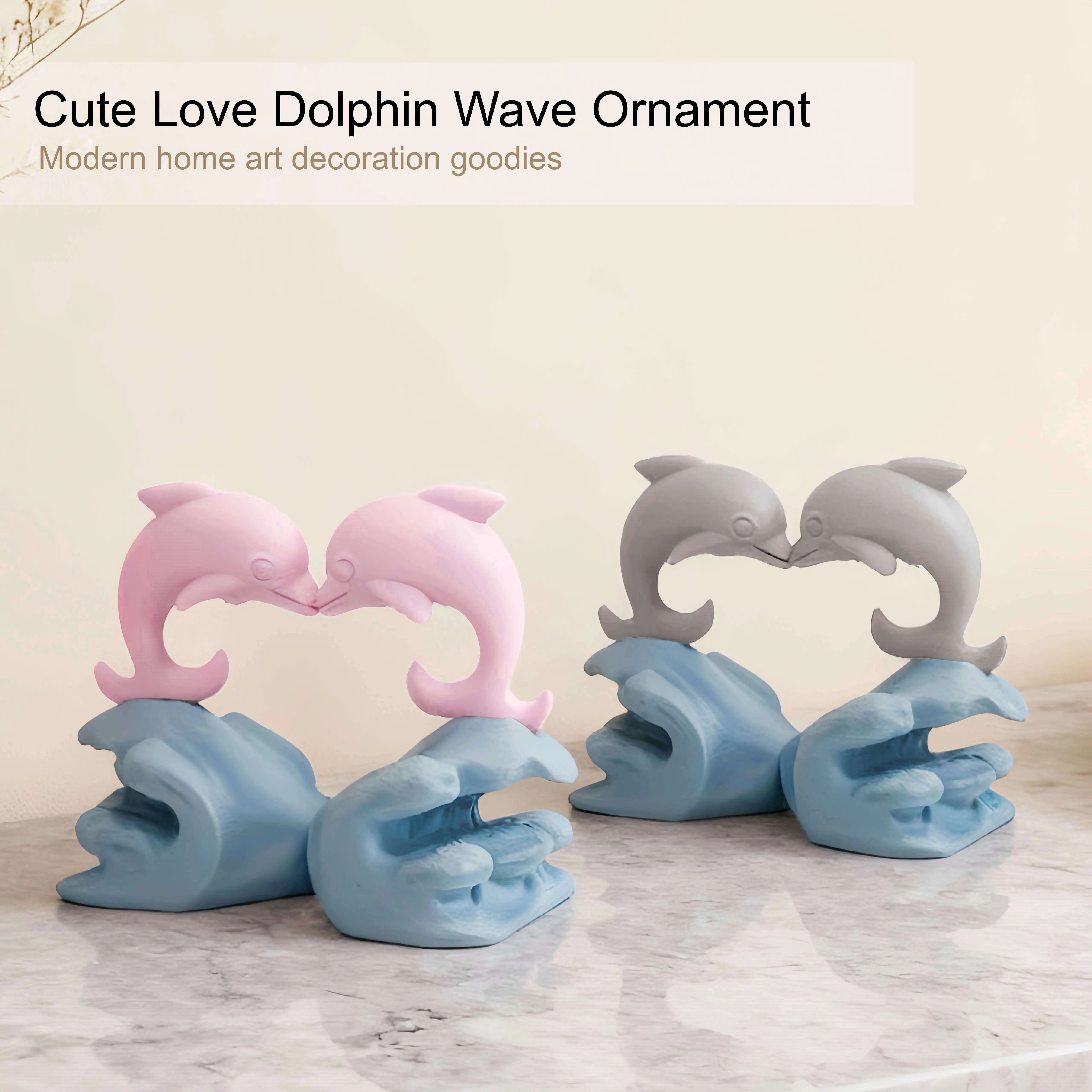 Love Dolphin Wave Ornament, Heart-Shaped Dolphin Statue, Romantic Home Decor for Living Room Bedroom, Unique Gift for Couples