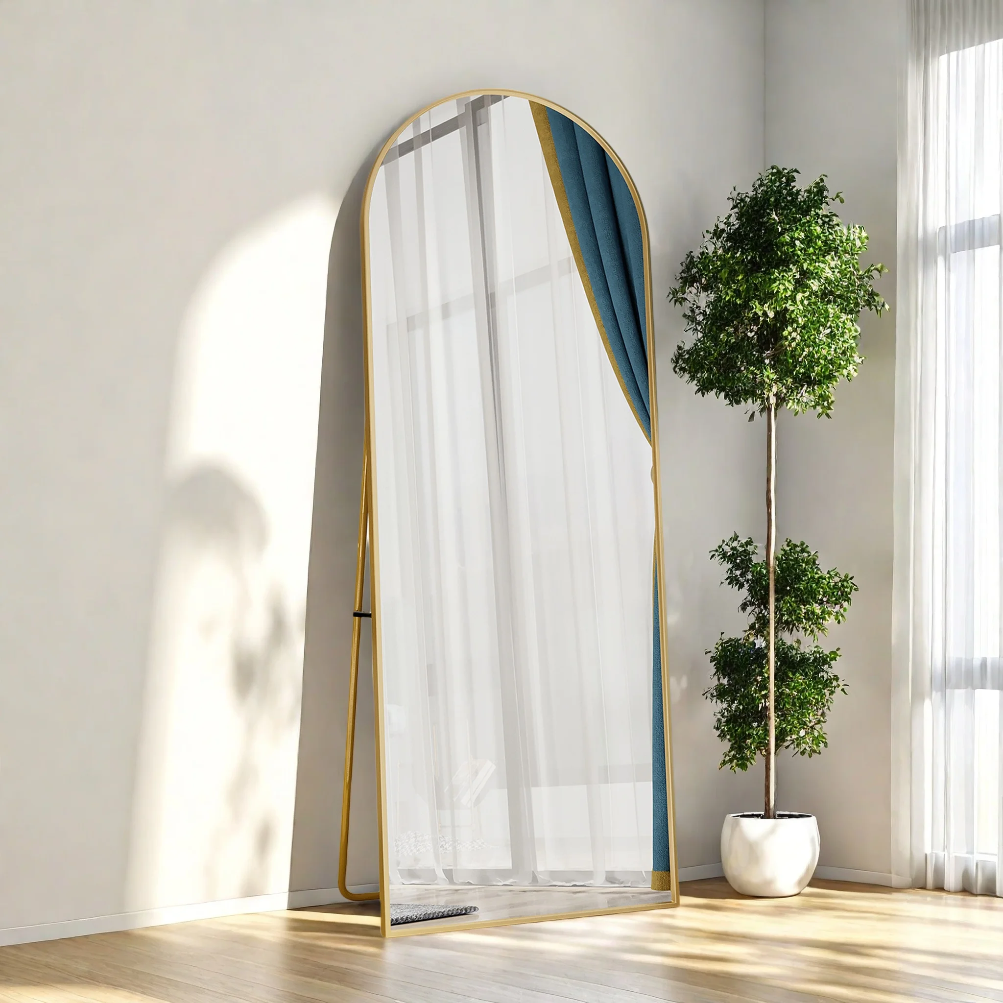 Miroir Pleine Longueur 162 x 53 cm Miroir de Sol avec Support Grand Miroir Mural HD Miroir Complet du Corps avec Crochet