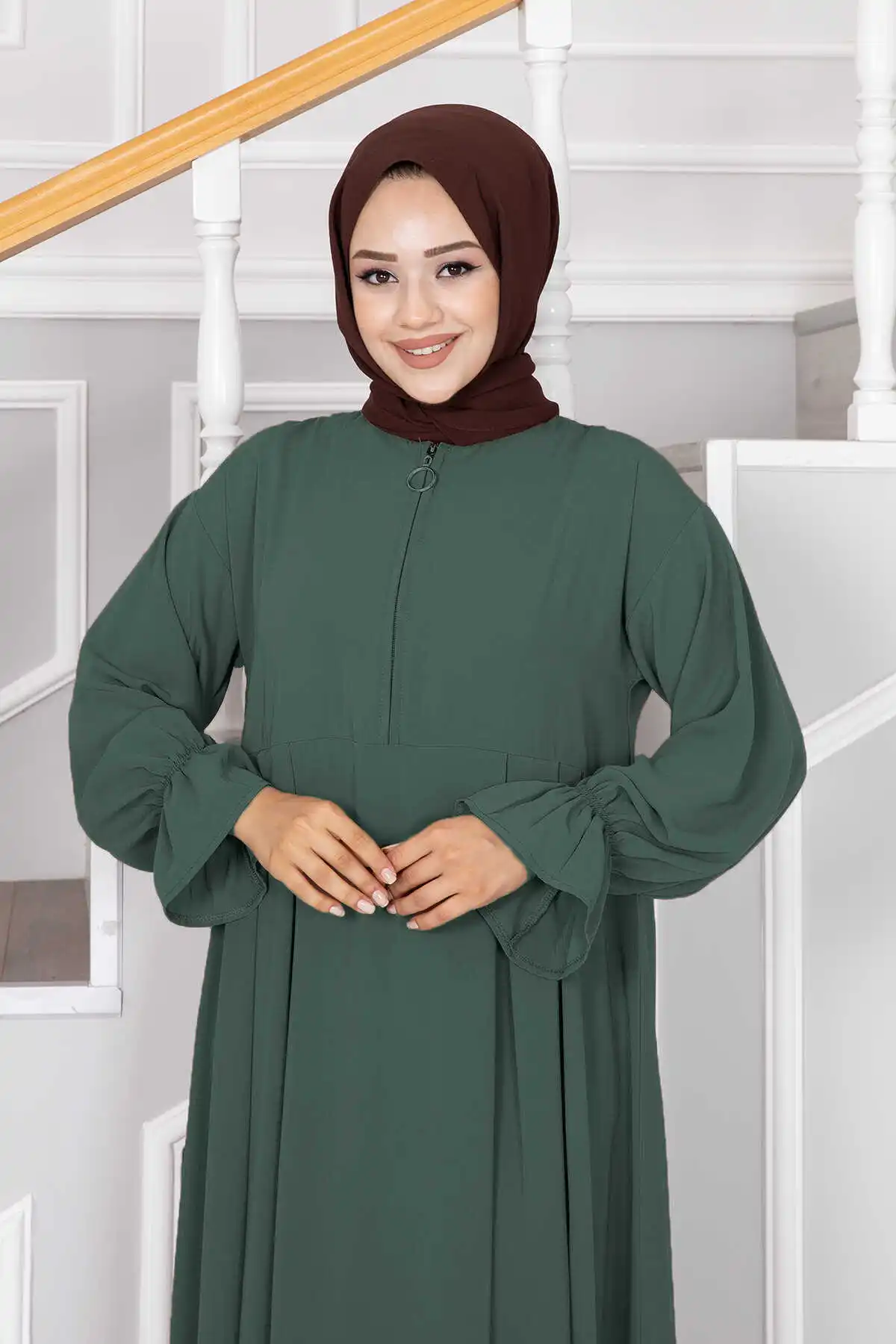 

Women Clothing Half Zipper Hijab Dress 2024 New Year Abayas Front Muslim Türkiye Kaftan Islamic Hidden Belt Modest Robe Dubai