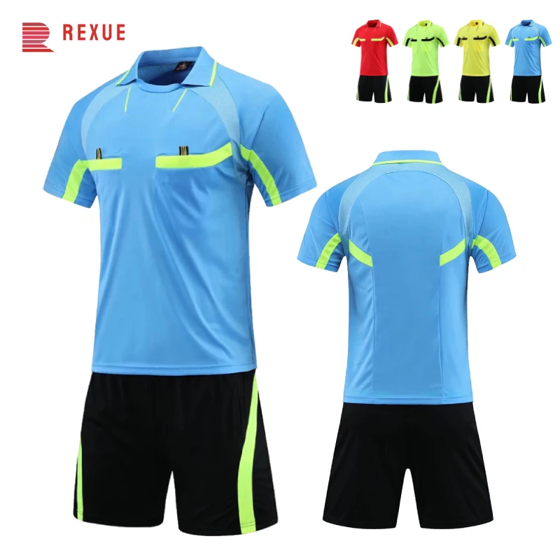 Custom Football Referee Jersey Sets for Men 2023 Professional Judge Soccer Kits Multi Pocket 2 Piece Summer Sports Uniform Suit