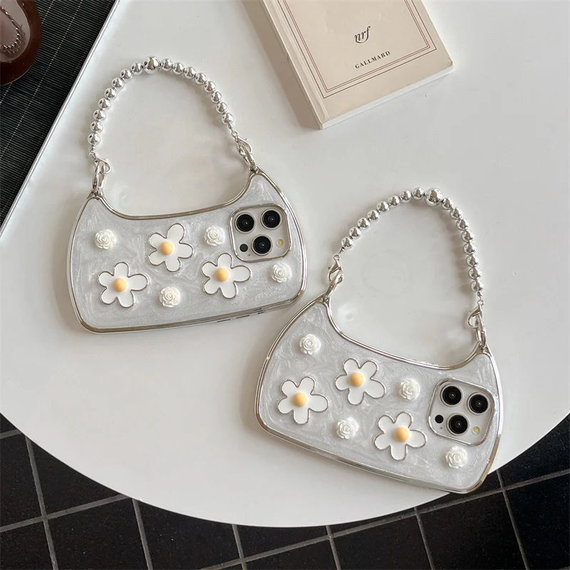 

3D Flower Light Luxury Handbag Chain for iPhone Anti-drop Beautiful Case 15 14 11 12 13 Pro Max