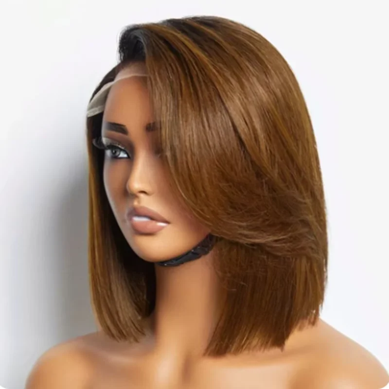 Peluca de cabello humano con malla frontal para mujer, postizo de corte Bob corto con ombré, densidad de 180, 1B/30, 13x4, HD, sin pegamento, prearrancado con pelo de bebé