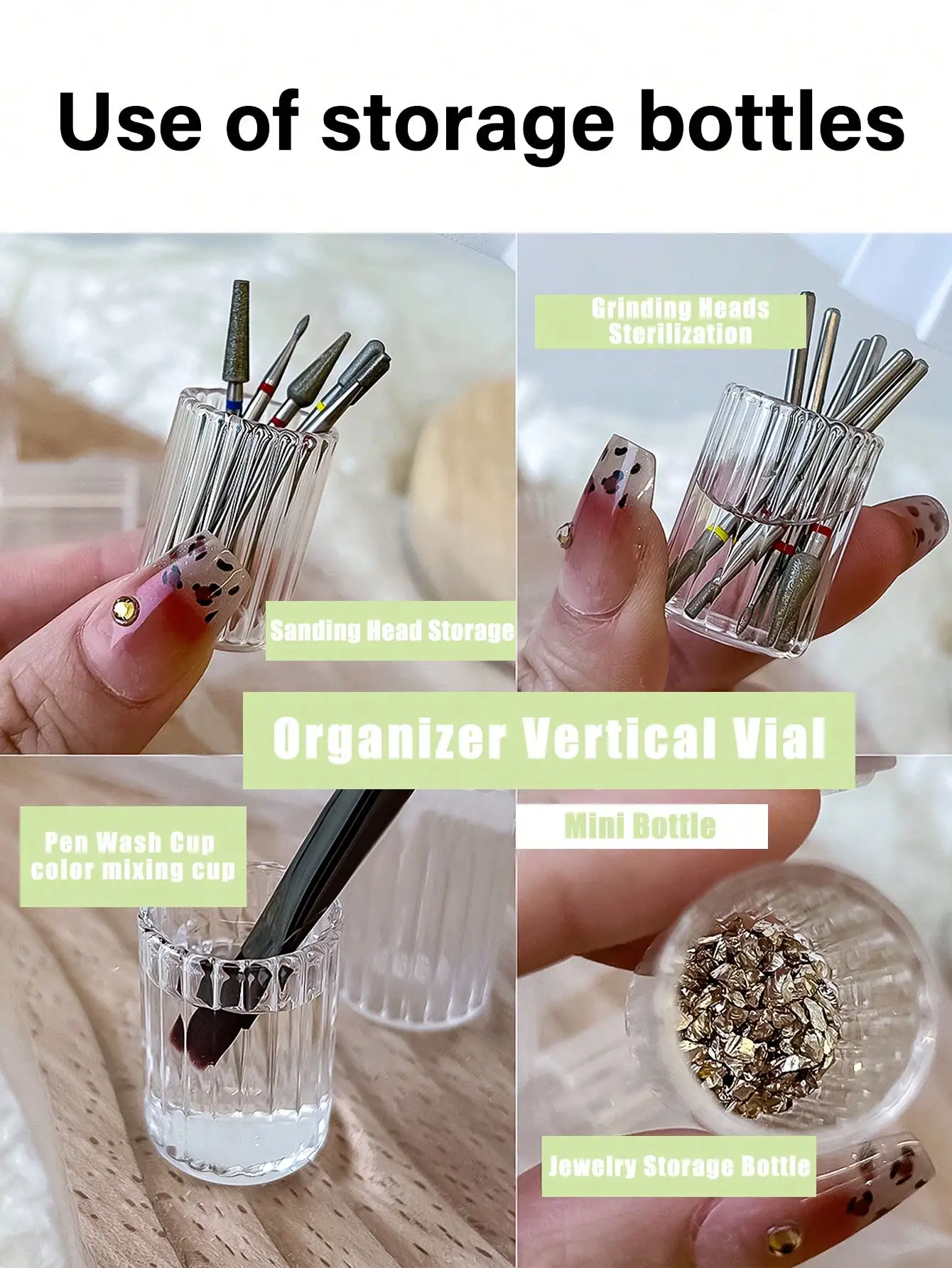 1/2 Stück Glas-Nagelaufbewahrungsflasche, sterilisiert, multifunktionaler Nagelbohrerhalter, Reinigungsbecher für die Desinfektion von Maniküre-Werkzeugen – Detail 4