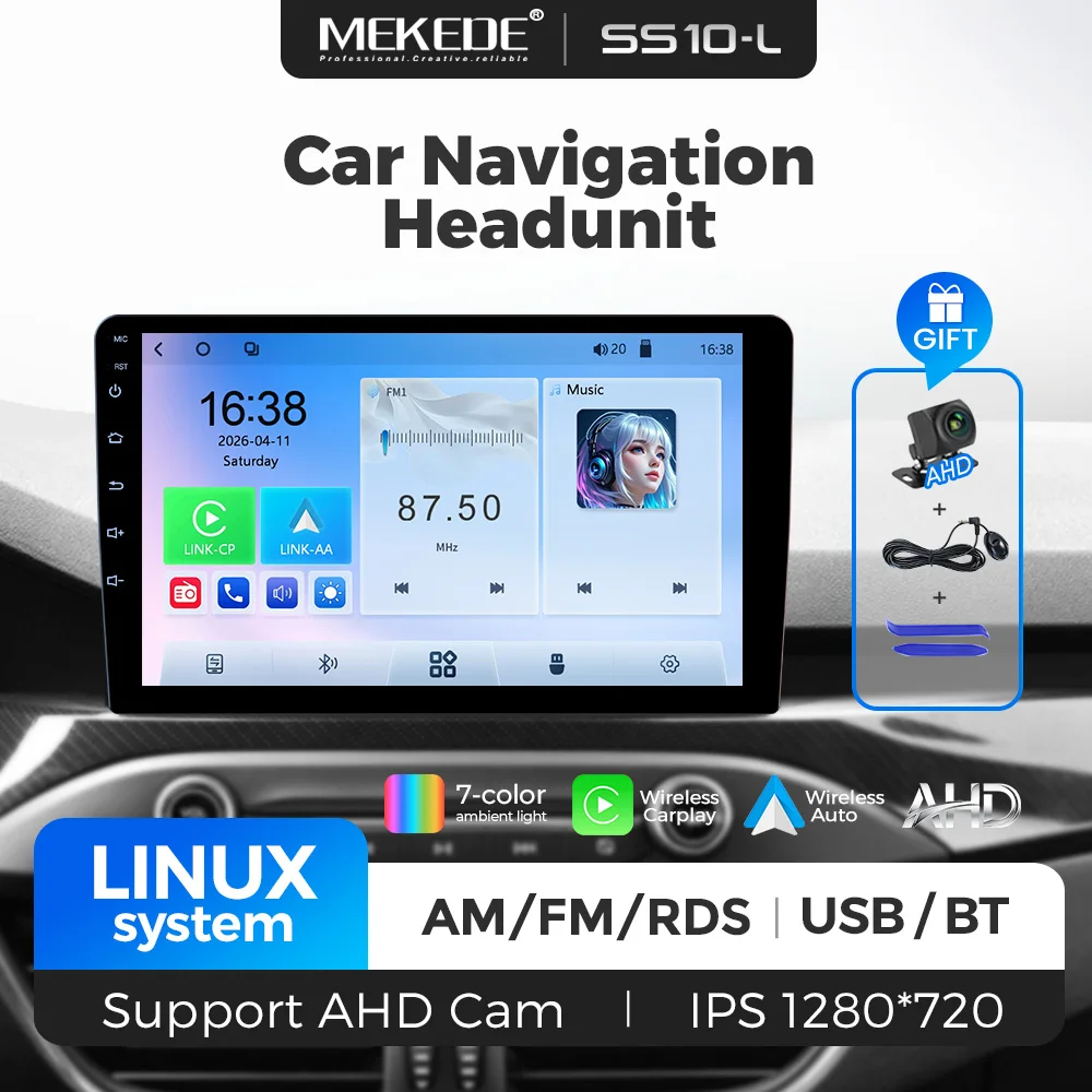 MEKEDE 9/10 Zoll Linux-System Autoradio Multimedia-Player mit IPS-Touchscreen für universellen Einsatz, unterstützt Bluetooth, FM, AM, RDS-Stereo.
