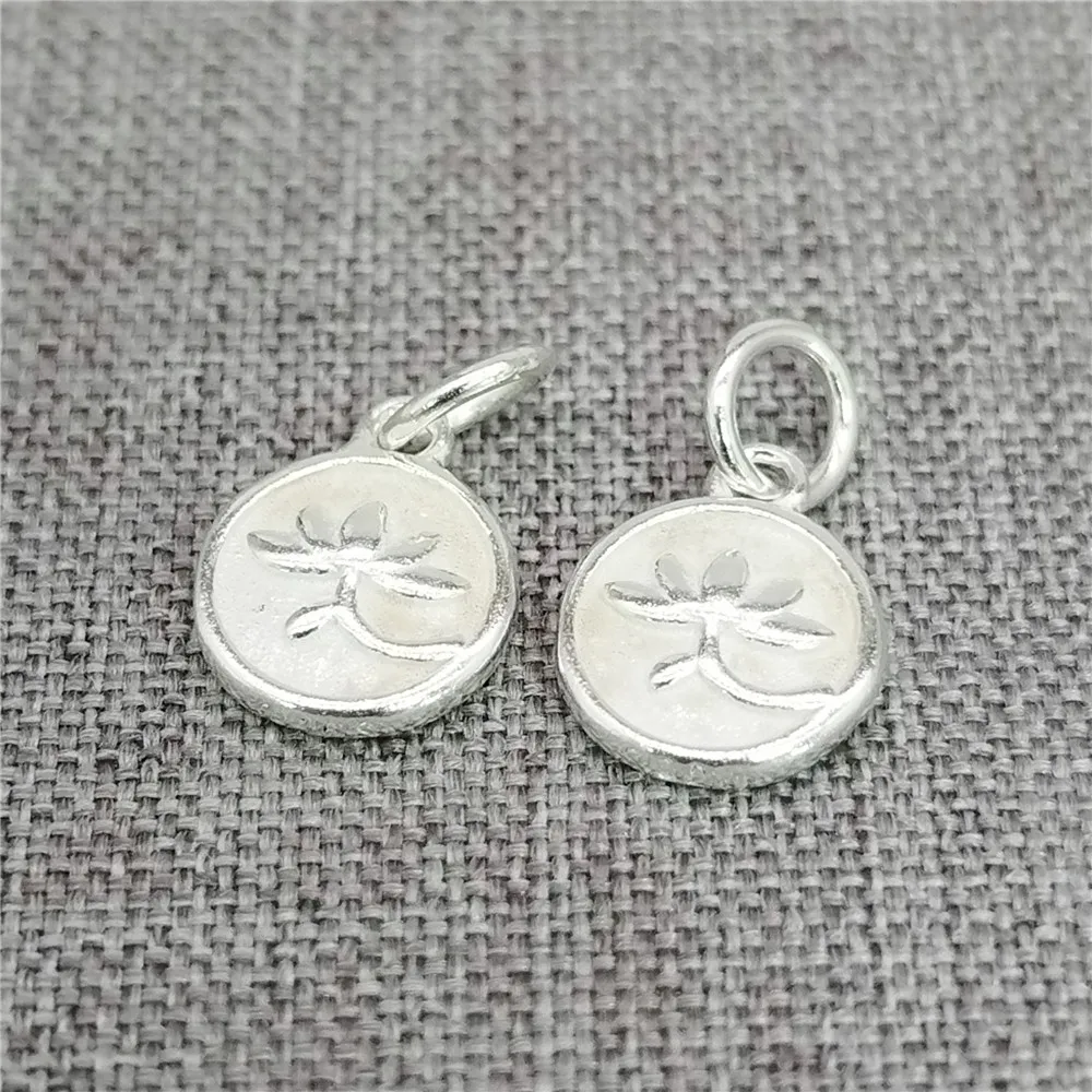 2pcs of 925 Sterling Silver Lotus Charms 2-Sided Buddhism Pendant for Bracelet Necklace