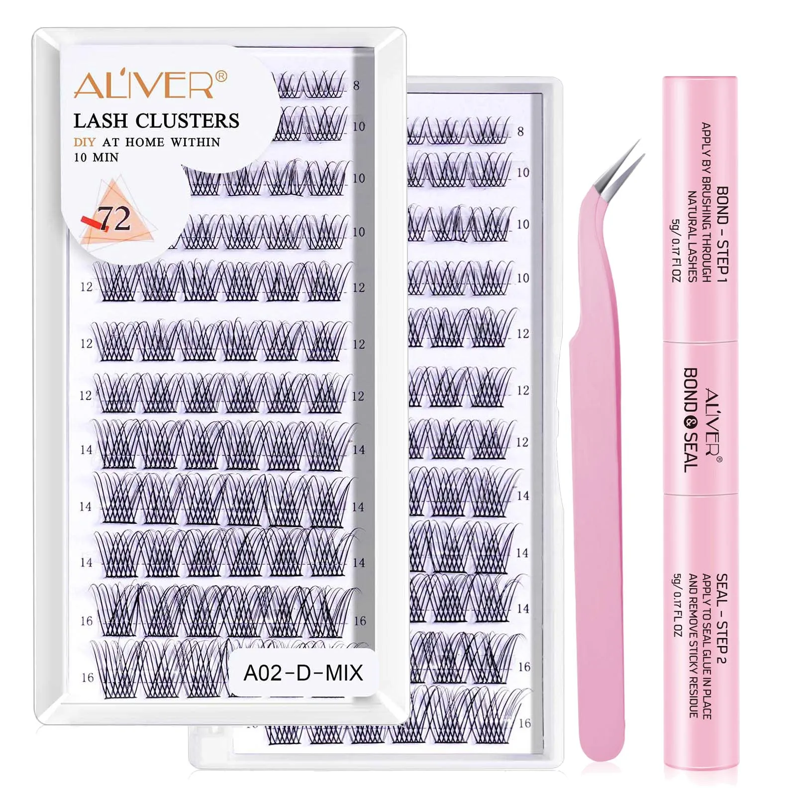 DIY Lash Extension Kit 144 Clusters Individual Lashes Kit D 8-16mm Lash Bond and Seal Tweezer for DIY Eyelash Extension at Home