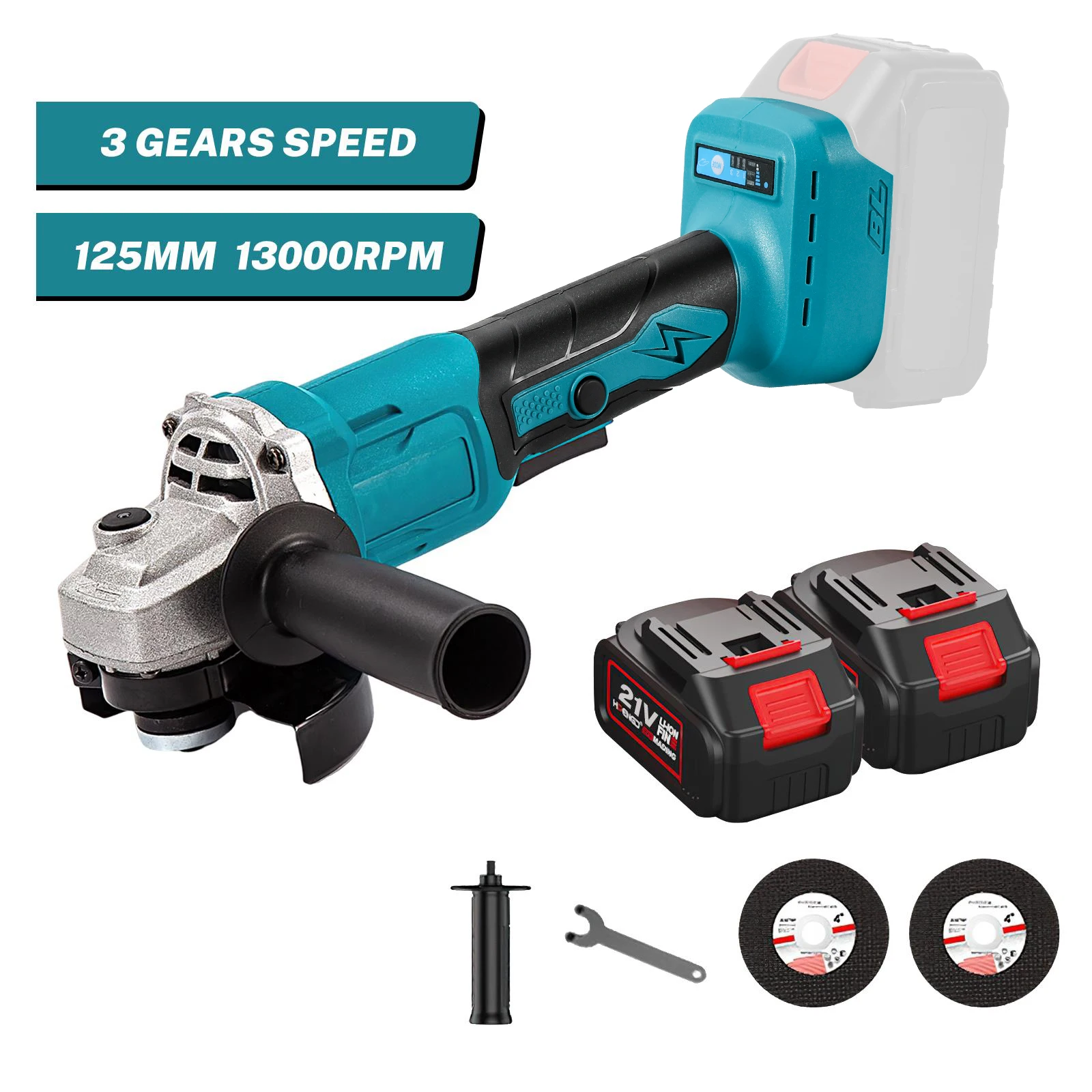 Meuleuse d'angle sans balais 1000W pour Makita 18V, Machine de découpe à 3 vitesses 125MM, outil électrique pour le travail du bois avec verrouillage de sécurité