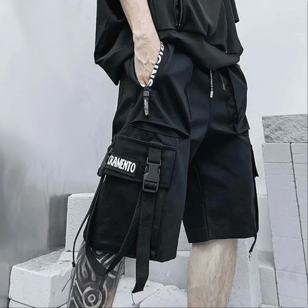 Harajuku Streetwear Casual Man's Cargo Short Fashion Hip Hop Y2k Punk Summer New Cargo Pants Male Joggers Ribbons Baggy Shorts