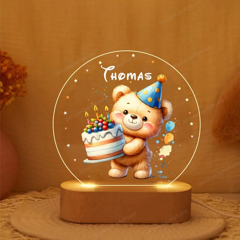 Personalised LED Nursery Lamp Bear Night Light Gift Kids Name Lamp Gift Decor Light Christmas Present