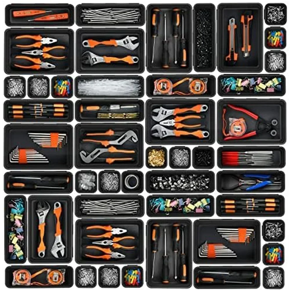 32 Stuks Bureau Lade Organisatoren 3 Size Plastic Grijpende Ondiepe Tool Organizer Lade Verdelers Afscheiders Opbergbakken Container - afbeelding 2