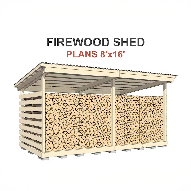 

8x16 Firewood Shed Plans – DIY 6 Cord Woodshed | Modular Wood Storage Shed Plans