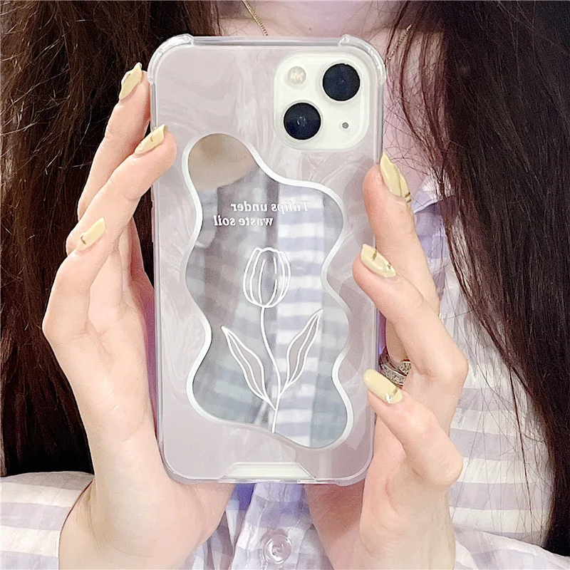 Ins purple tulip mirror Phone Case For iPhone 11 Pro Max X XS Max XR For iPhone 6 7 8 Plus  For hua wei P60/P60PRO