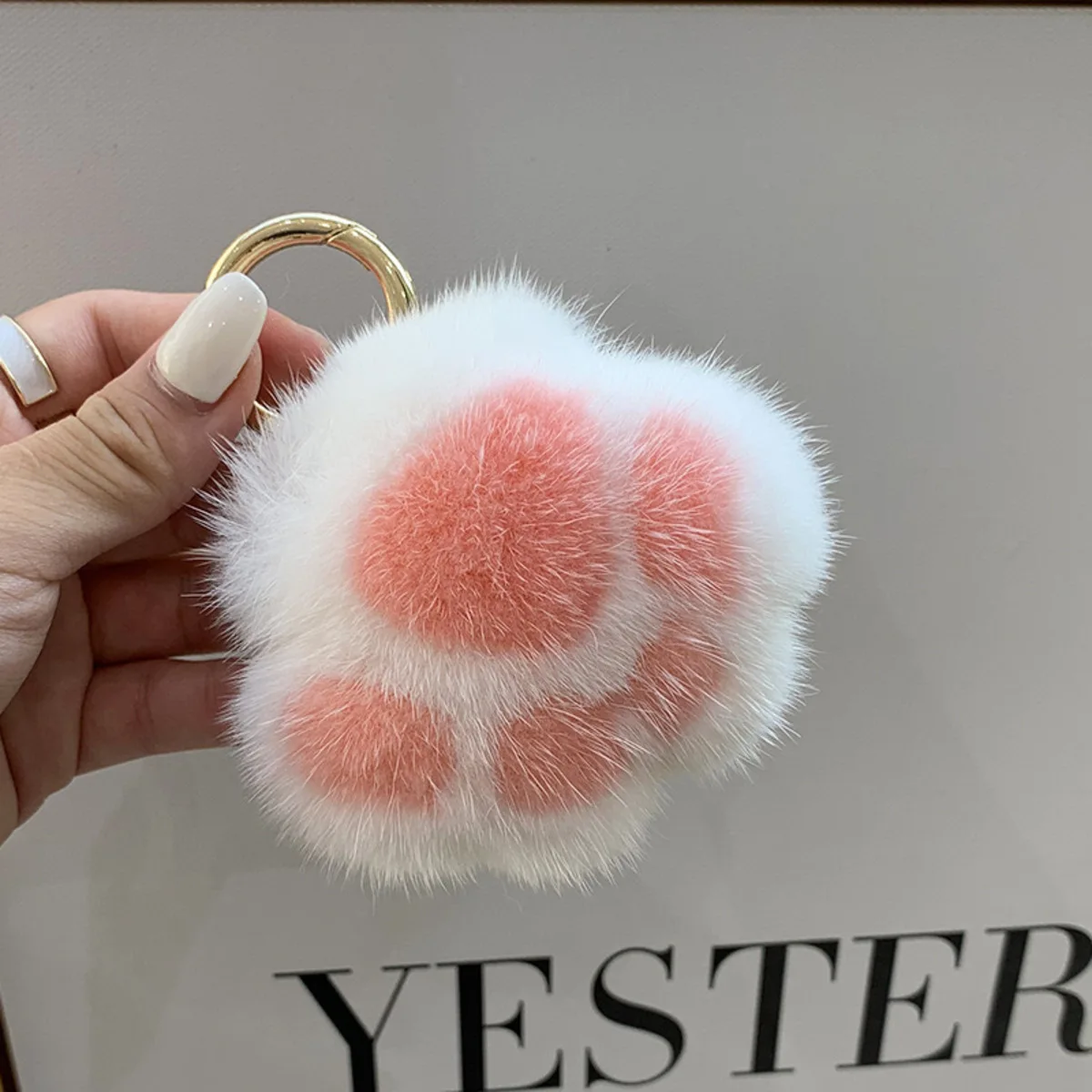 Trendy Cute Cat Paw Plush Keychain Bag Pendant Combo Made of Soft Imitation Mink