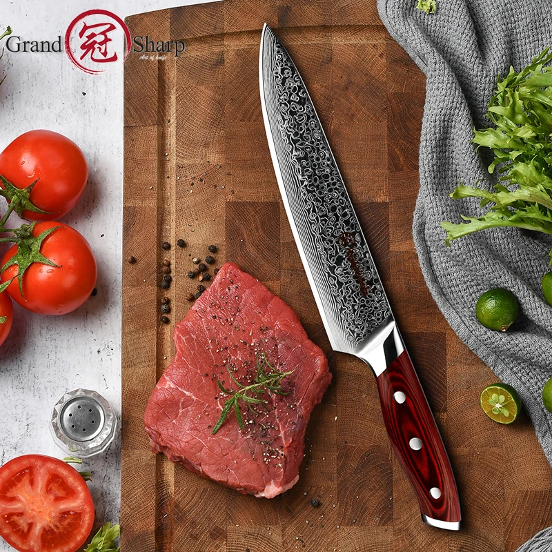 Damascus Kitchen Knife Japanese Damascus Chef Santoku Kitchen Knives Best Gift Cooking Tools Grandsharp Brand High Quality