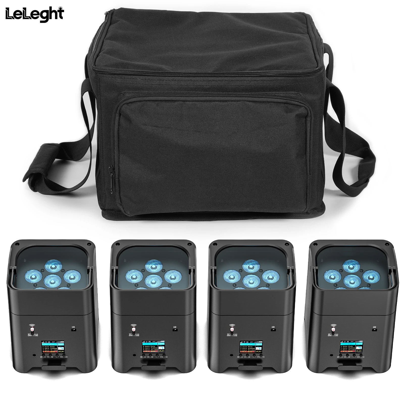 Leleght 4PCS 6x18W 6IN1 RGBAW+UV Par Light with Bag DMX Remote Control WiFi Par Light Wireless LED Stage Light for DJ Bar Party