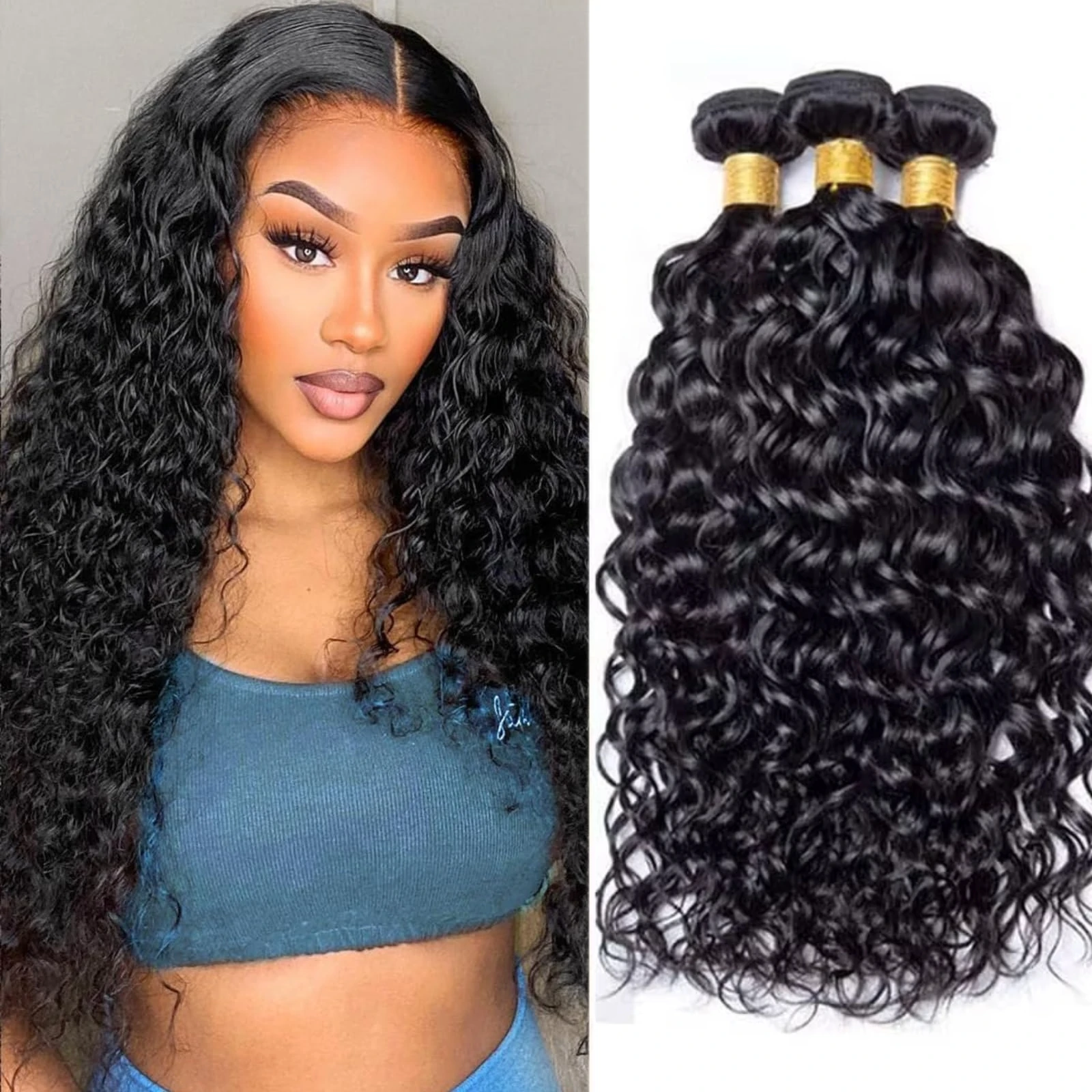 

Пучки человеческих волос, человеческие волосы с глубокой волной, 1 3 пучка, 100% пучок человеческих волос, наращивание человеческих волос # 1B натуральный черный для женщин