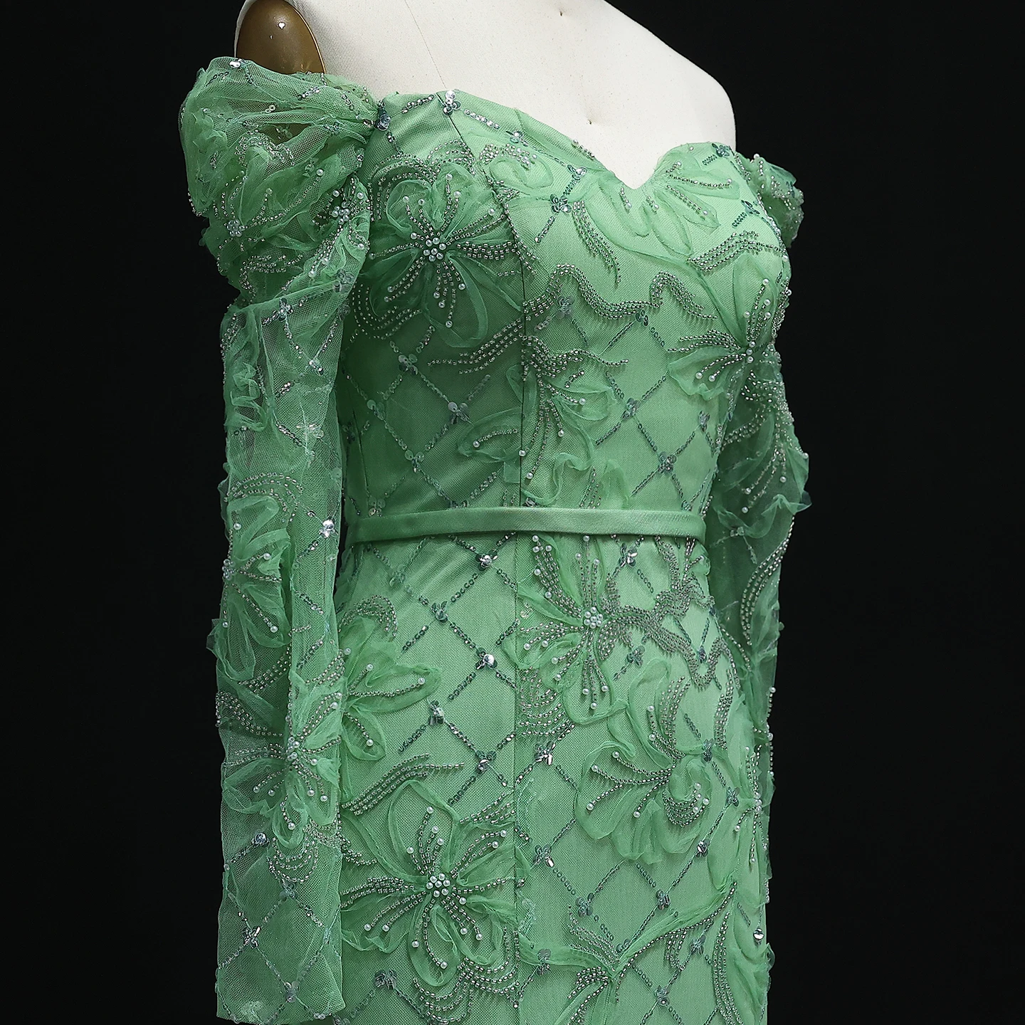 Sharon Said elegancka szałwia zielona kwiatowa Off ramię syrenka sukienka na studniówkę z rozcięciem długie suknie wieczorowe na przyjęcie SH215 dostosowane