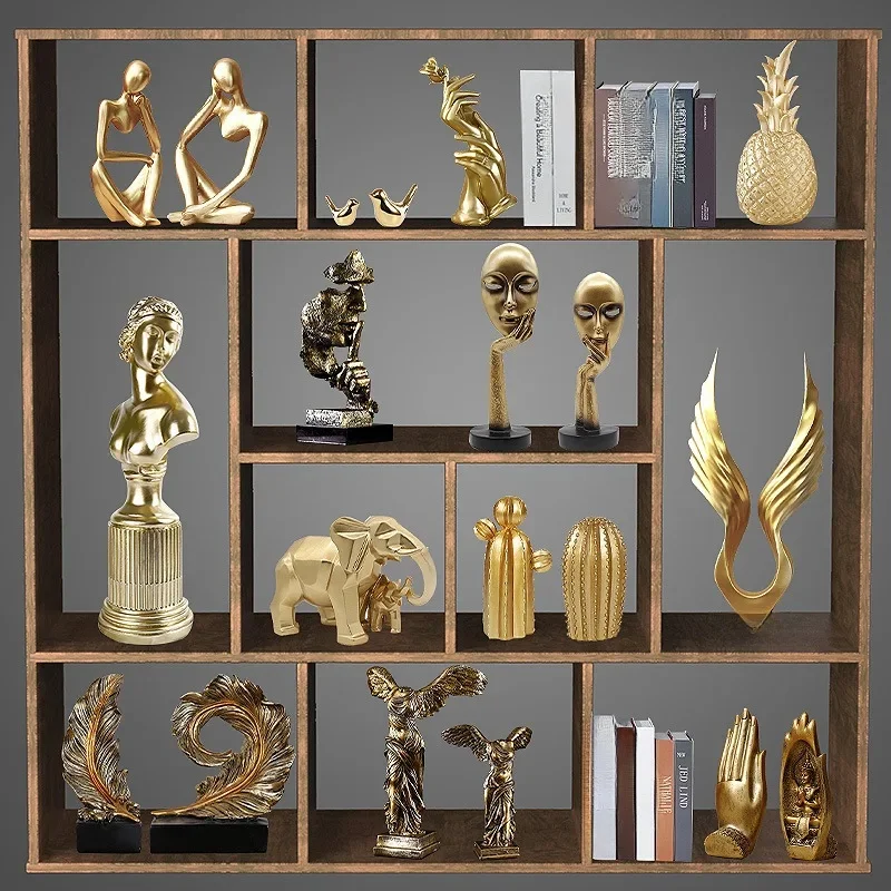 Nordic Luxe Goud Hars Sculptuur Technologie Decoratie Woonkamer Eetkamer Grid Veranda Wijn Tv Kast Decoratie Gift - afbeelding 2