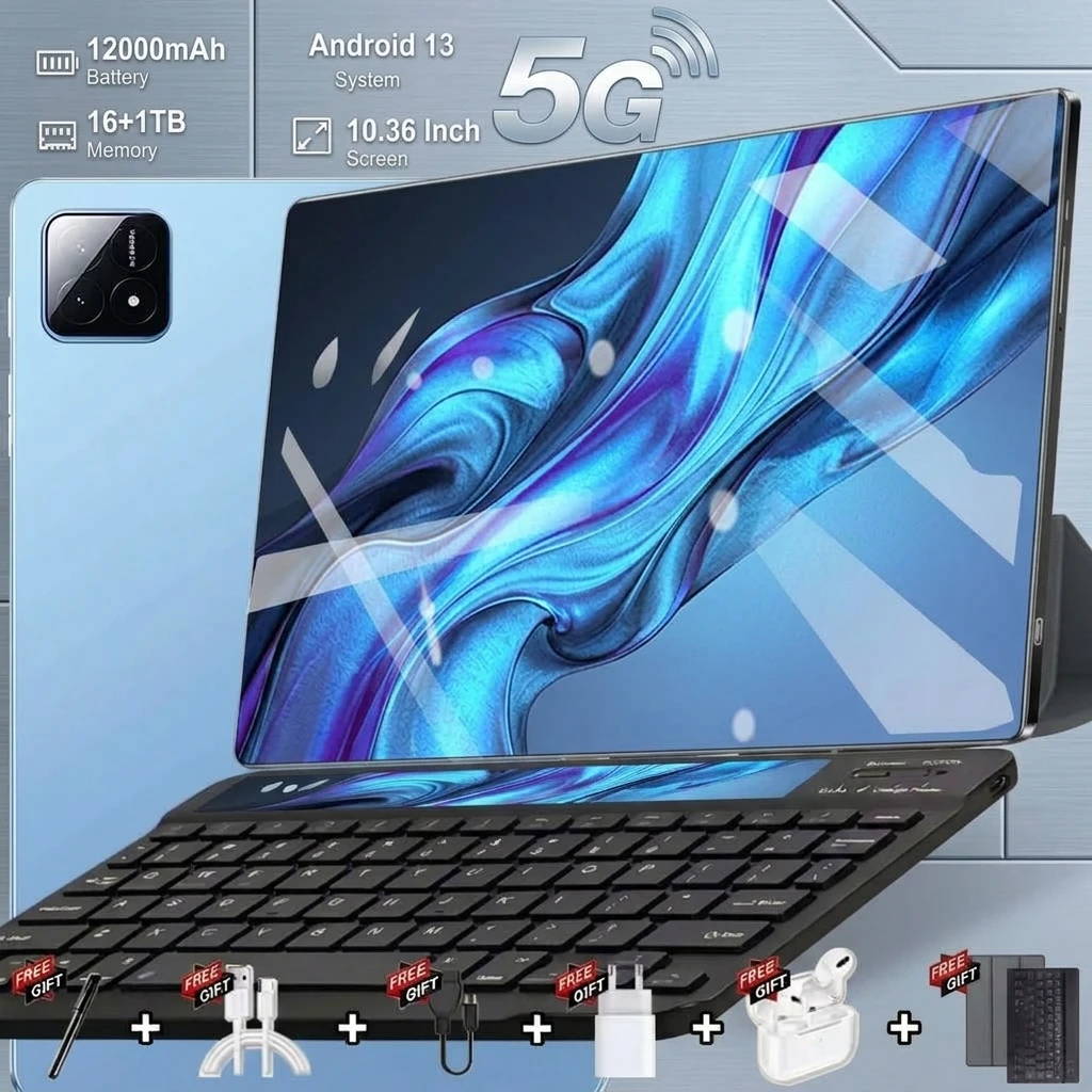 Tablet PC con 10 núcleos, Android 13, pantalla HD de 10,36 pulgadas, 5G, WiFi, batería de 12000 mAh, 16 GB de RAM, 1 TB de ROM, doble SIM