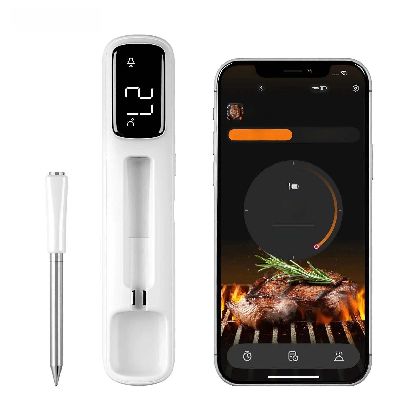 INKBIRD INT-11I-B Mini thermomètre à viande sans fil, Bluetooth 5,4 1000 pieds, réponse 1s, IP67, 26 préréglages, affichage LED, pour barbecue/Gril