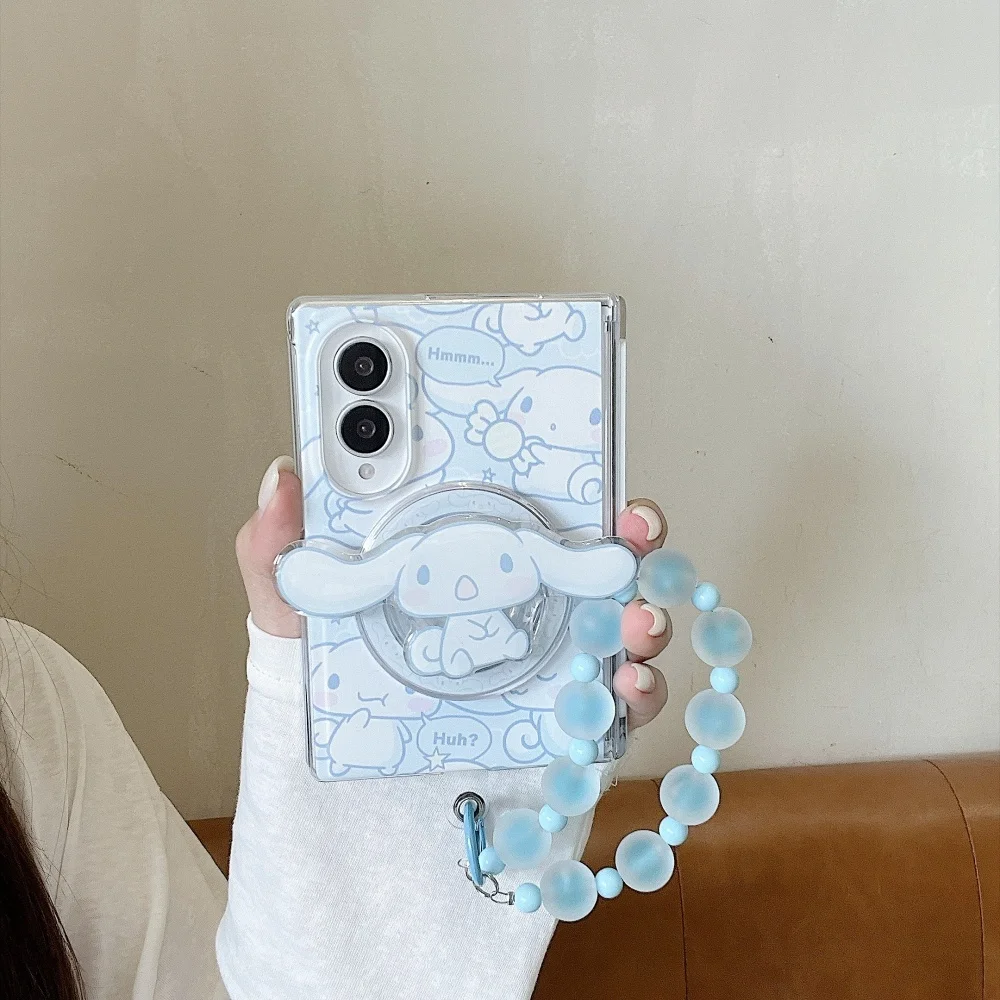 New Fashion Korean Ins Cute Blue Big Ears Puppy Phone Case For Samsung Galaxy Z Fold 8 With Magsafe Stand Kawaii Anti-Fall Cover