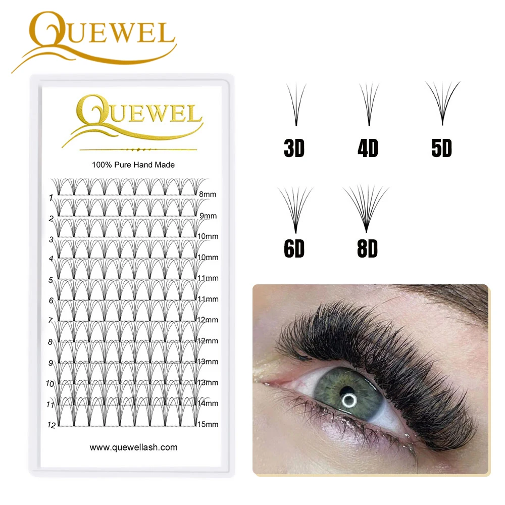 Quewel 3D/4D/5D/6D/8D Premade Volume Fans Lashes C/D Curl Fluffy Lashes Short Stem Russian Volume Eyelashes Extension Supplies