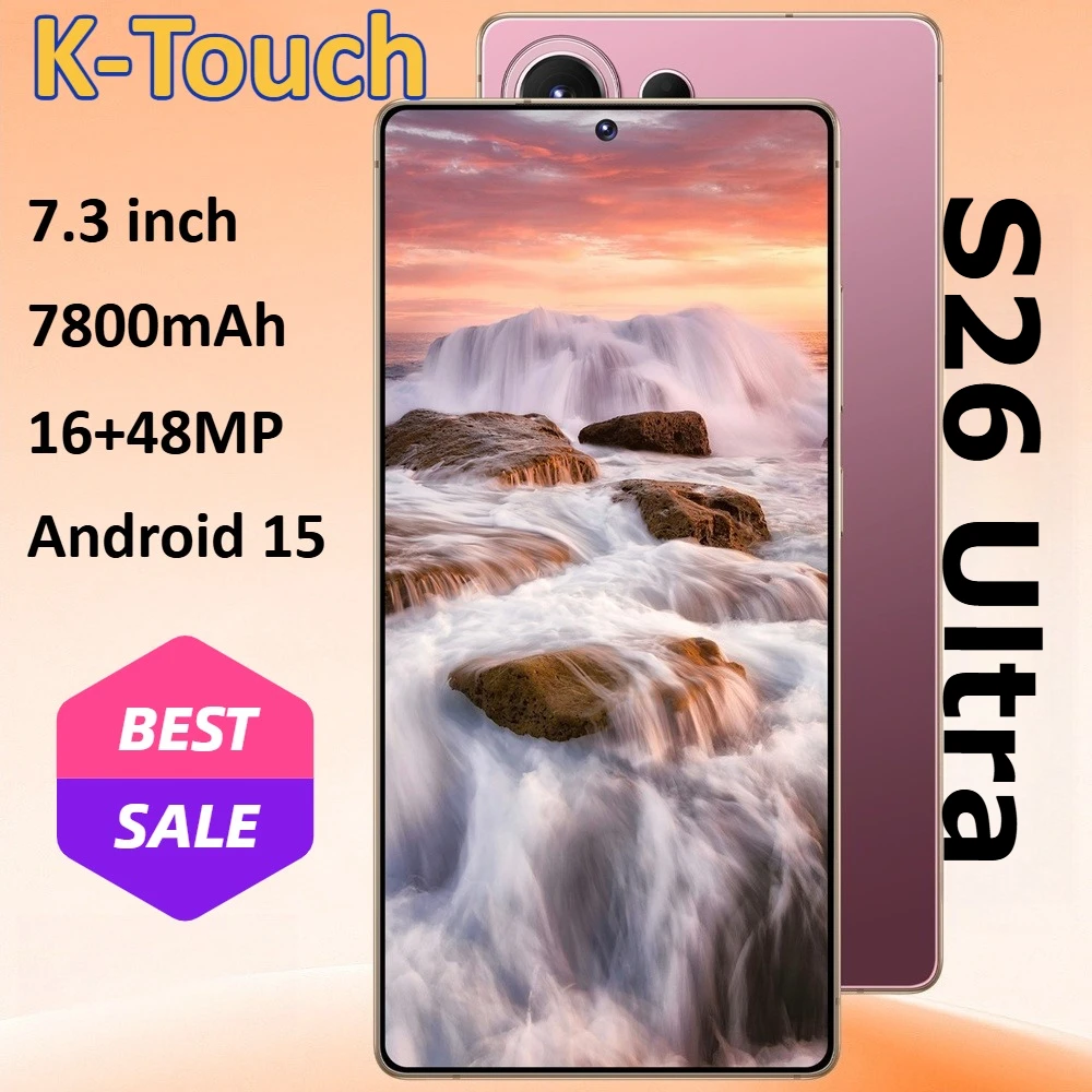 K-Touch Mobile Phones For S26 Ultra Smartphone Android 15 Smartphone 5G Dual Card Dual Standby Cell phone 7.3 Inch 16+48MP Camera 22GB+2TB 7800mAh Battery Factory Face Unlocked Cellphones