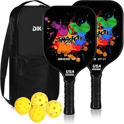 DIKORO Lightweight Pickleball Paddle Set, Superfície Texturizada De Grafite, USAPA Compatível, 4 Bolas De Fibra De Vidro, Cara