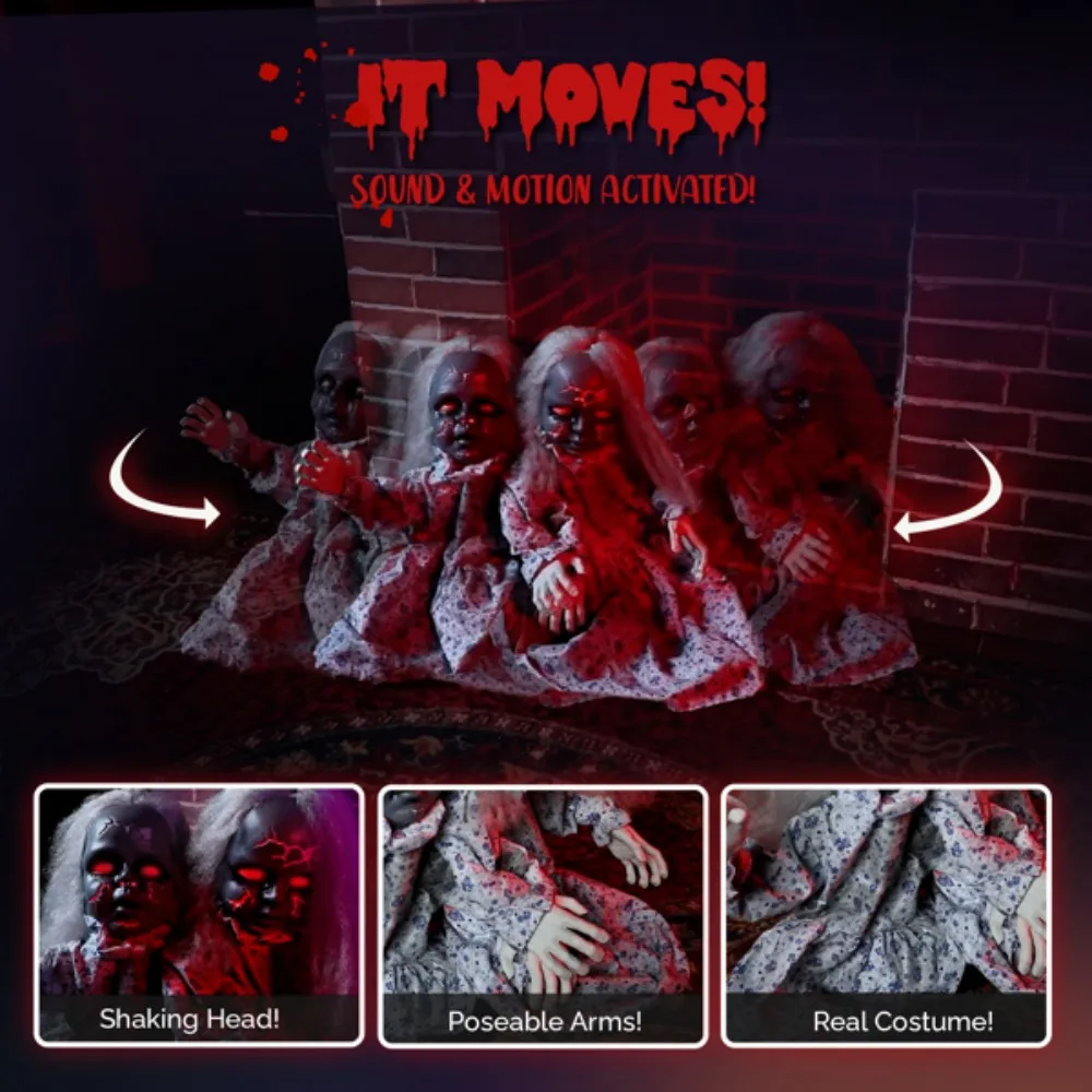 

2.8ft Twin Girls Halloween Standing Decoration Gemini doll built-in sensor glowing eyes horror sounds and movements